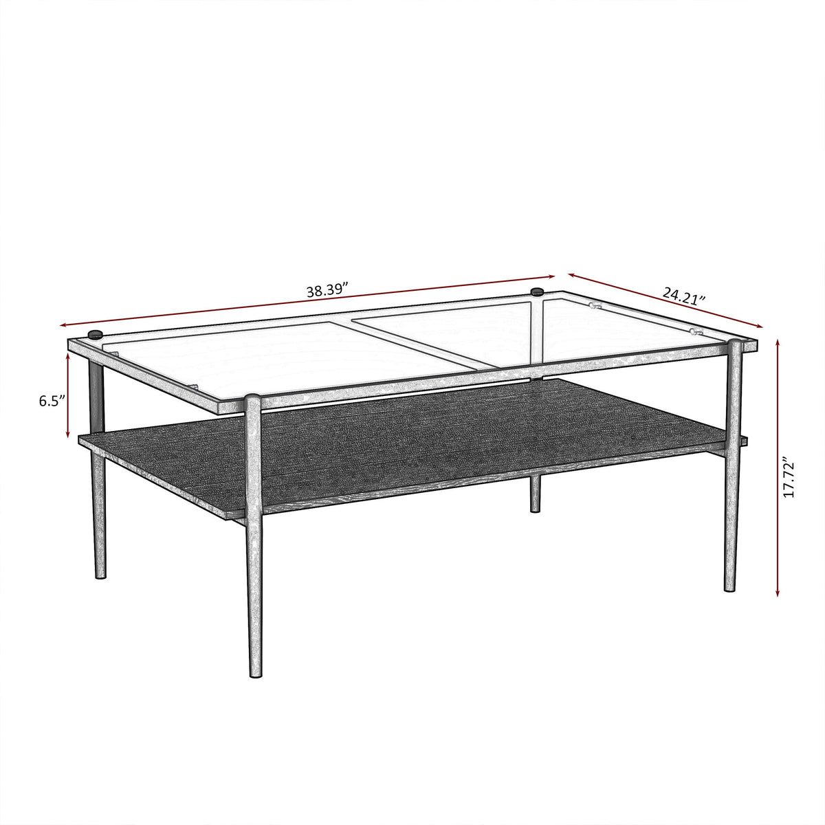 Rectangle Coffee Table With Tempered Glass Top And Legs, Modern Table For Living Room