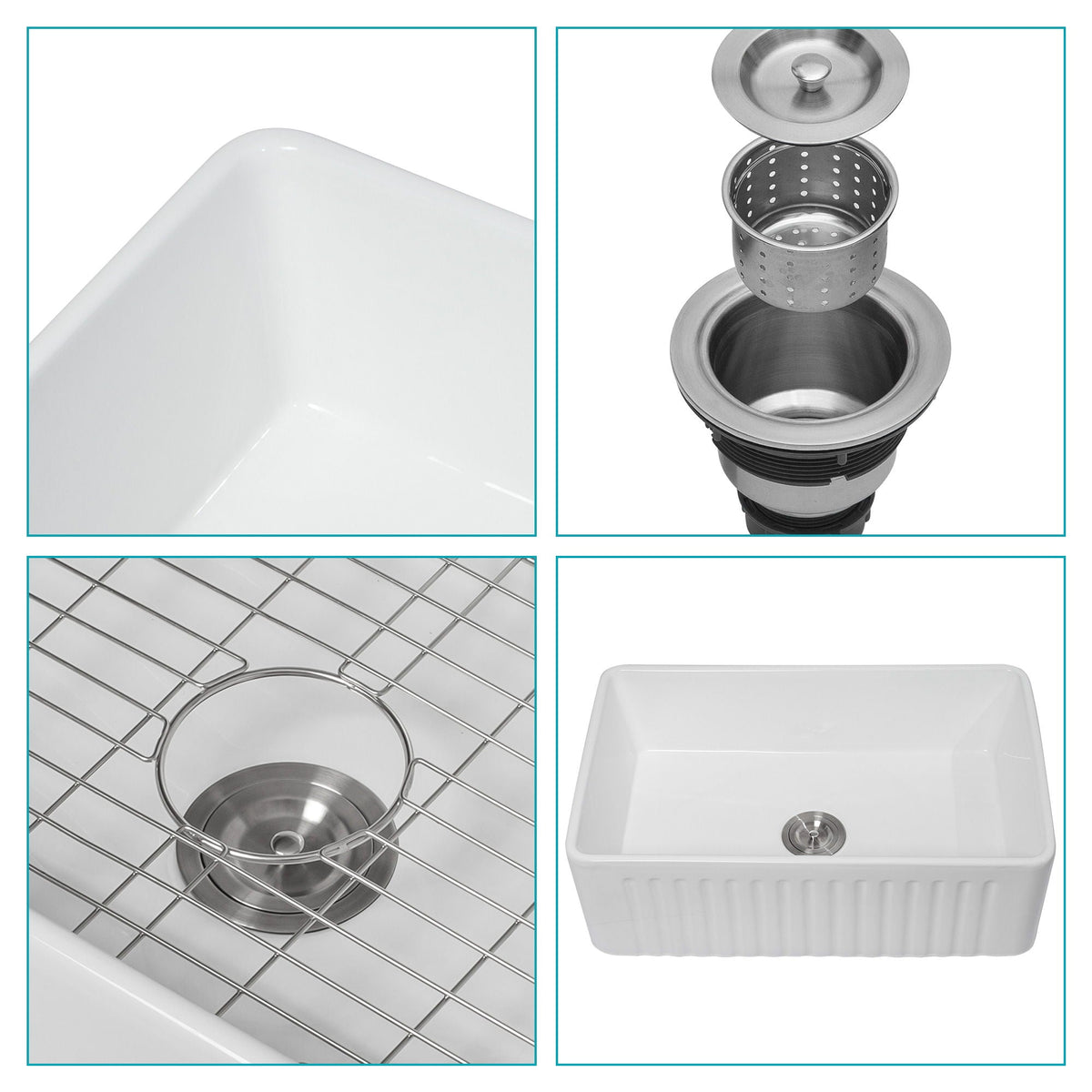 Farmhouse Ceramic Apron Front Single Bowl Kitchen Sink with Durable Design - White or Black