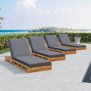 Lounge Chaise Set, Acacia Solid Wood with Lounge Cushion