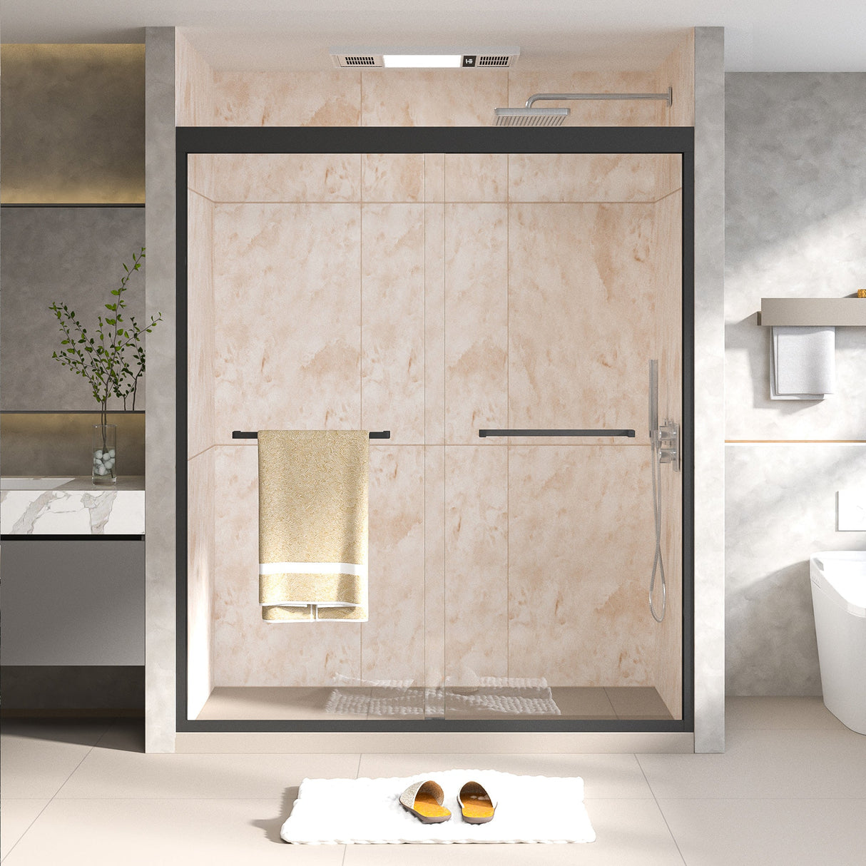 56"-60"W x 70"H Semi-Frameless Double Sliding Shower Door