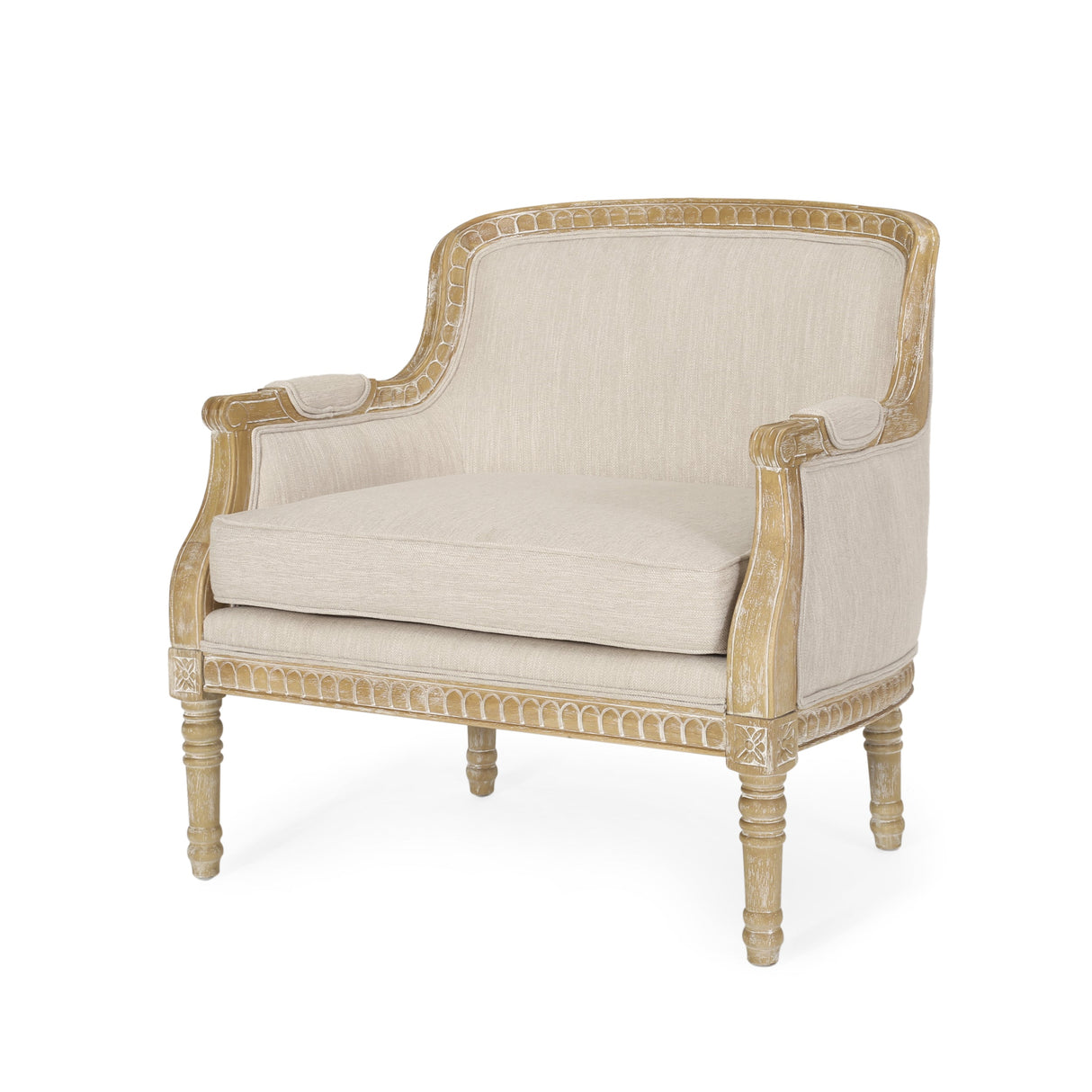 Becoming Upholstered Club Chair with Turned Leg and Carved Design