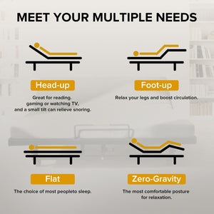 Adjustable Bed Base Frame With Wireless Remote, 4 USB Ports, Under Bed Nightlights, Zero Gravity