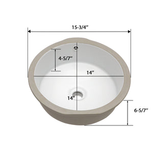 Ceramic Round Undermount Bathroom Sink With Overflow, European Style - White