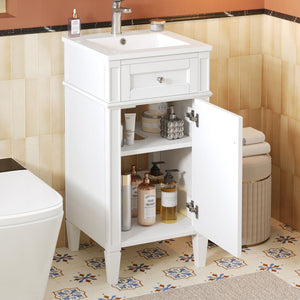 French Style Bathroom Vanity with Ceramic Sink and Soft-Close Doors - Black or White