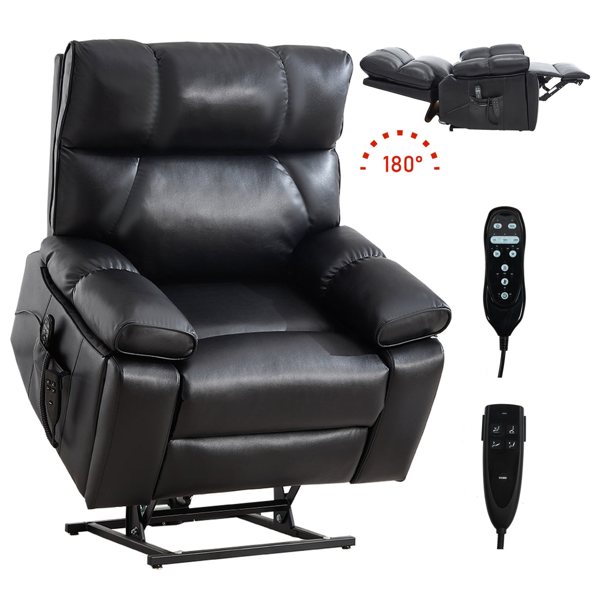 Black Leatheraire Heat Massage Recliner