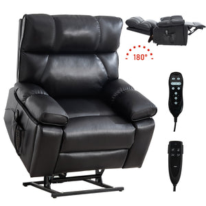Black Leatheraire Heat Massage Recliner with Lumbar Heat - Black