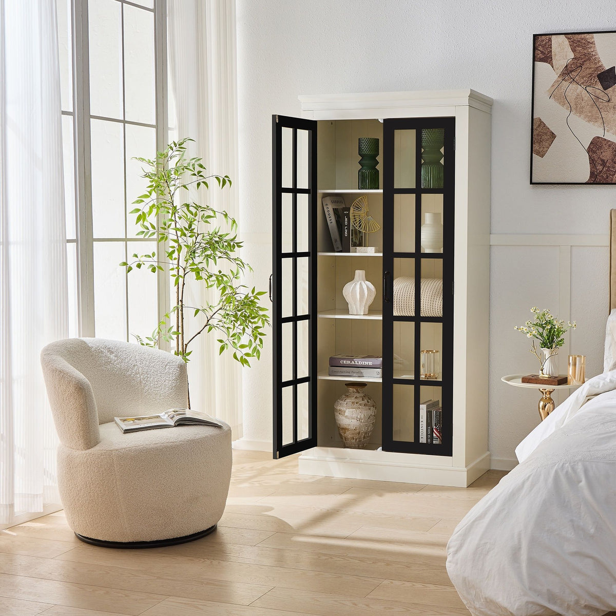 Rustic Style Display Cabinet With Glass Doors For Collectibles
