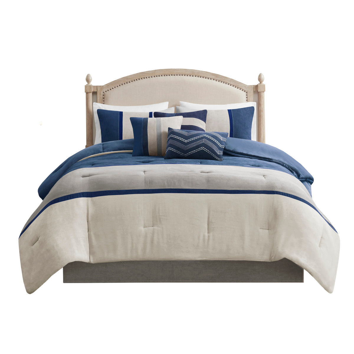 7 Piece Faux Suede Comforter Set Blue Queen