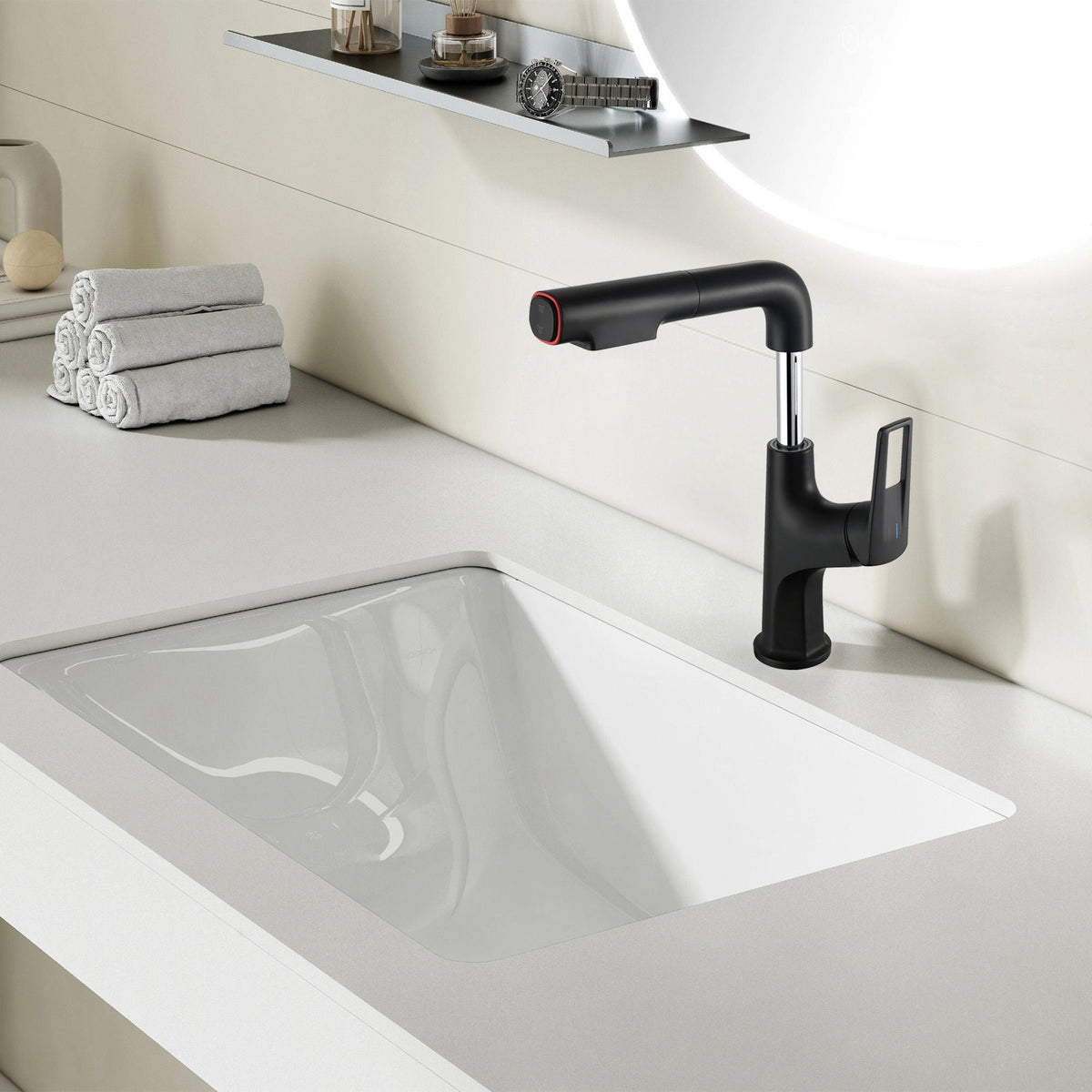 Pull Down Vessel Faucet With Lift Spout & Dual Spray Modes