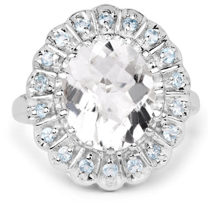 5.90 Carat Genuine Crystal Quartz and Swiss Blue Topaz .925 Sterling Silver Ring