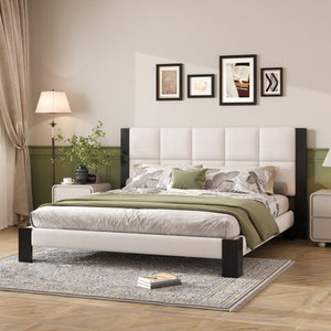 Boucle Cal King Bed Frame with Cube Headboard