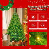 6FT Grass Green Christmas Tree 3 PC - Pre-Lit Set with Tree & Garland & Wreath, Hinged Xmas Tree