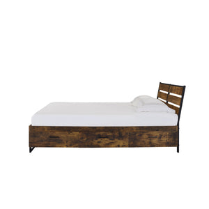 Rustic Oak & Black Finish King Bed with Storage