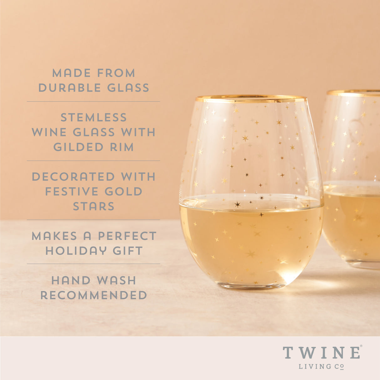 Starlight stemless wine glass set by twine®