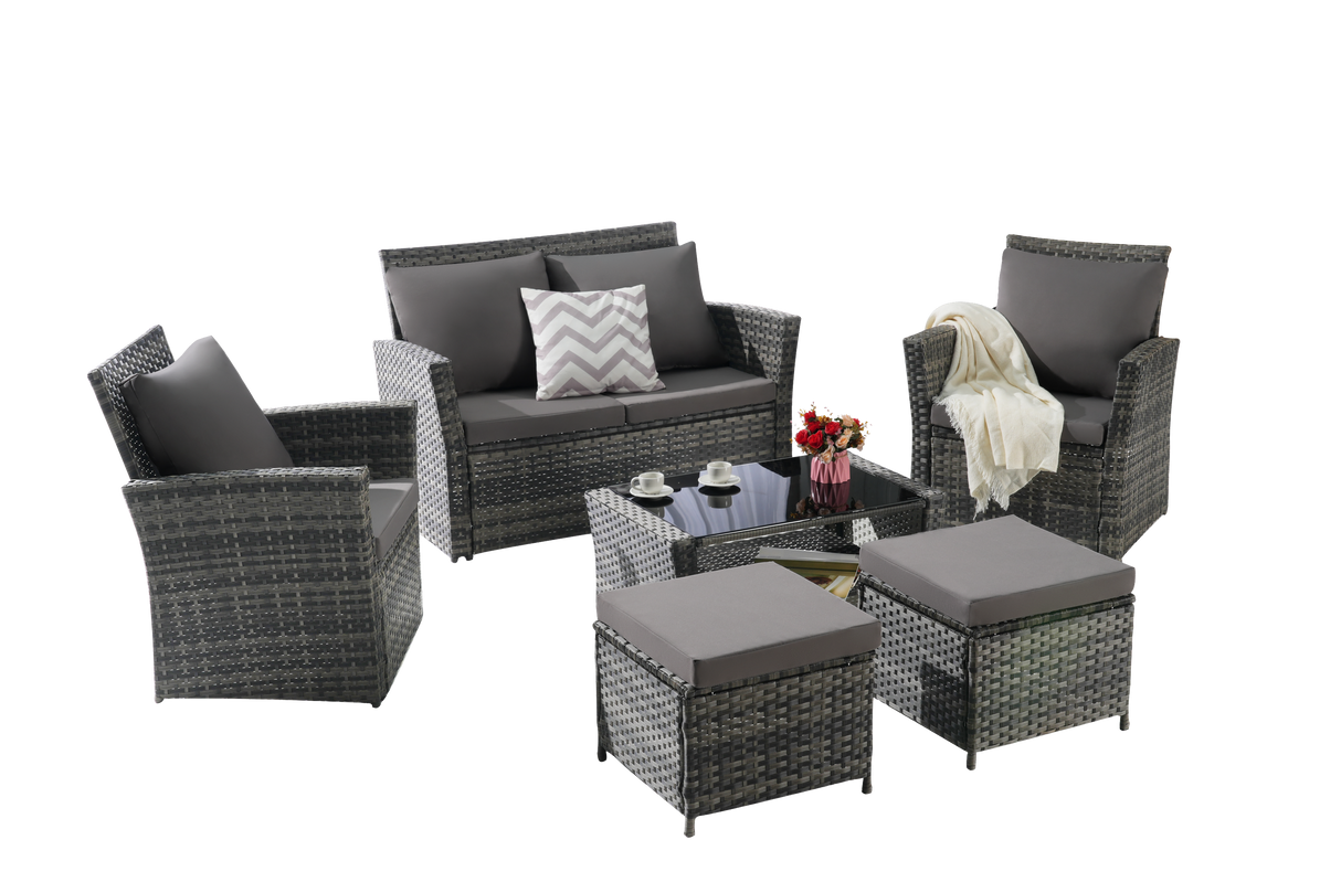 Antigua 6-Piece Handwoven Rattan Outdoor Seating Ensemble