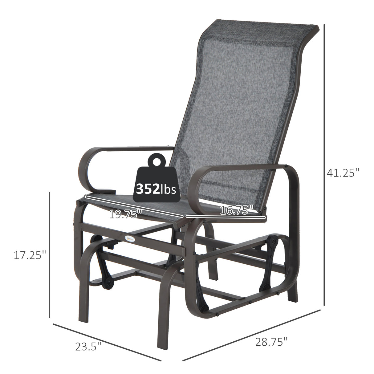 Outsunny outdoor glider chair, gliders for outside patio with smooth rocking mechanism and lightweight construction for backyard, gray