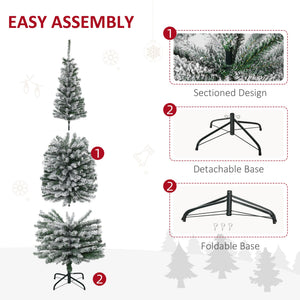 HOMCOM 6' Tall Unlit Snow-Flocked Slim Artificial Christmas Tree