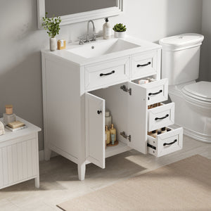 30" White Bathroom Vanity with Ceramic Sink