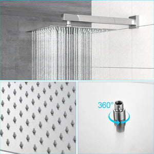 Dual Shower Head System With Square Rain Shower And Rough In Valve