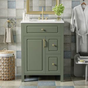 Elegant Bathroom Vanity With Ceramic Sink, Soft Close Doors And Drawers, Double Storage Racks