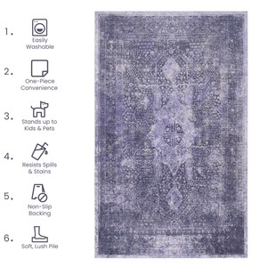 MAVAL Anthracite Washable Rug 3x5 Area Rug