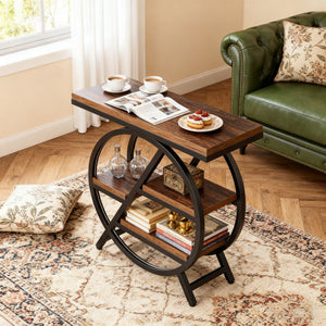 Modern Narrow End Table With 3 Tier Shelves