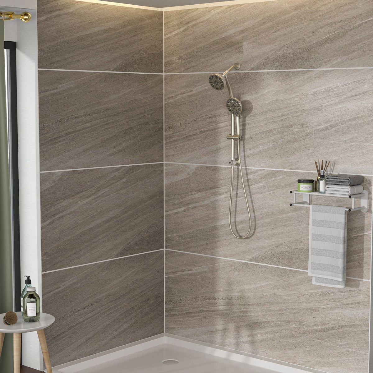 Multi Function Dual Shower Head Shower System With 4.7" Rain Showerhead, 7 Function Hand Shower, Adjustable Slide Bar
