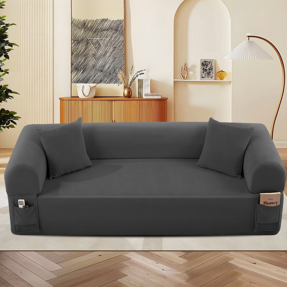 Spring Sofa with High-Quality Fabric and Storage - Gray