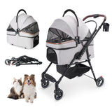 4-Wheel Foldable Pet Stroller for Dogs & Cats with 360° Rotating Wheels