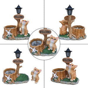 Cute Cat Planter Statue Garden Decor