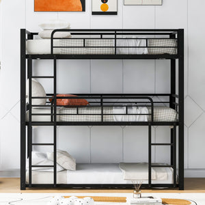 Triple Bunk Bed with Sturdy Metal Frame and Space-Saving Design - Black or Pearl Silver