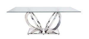 Finley Clear Glass Top Mirrored Dining Table - Silver
