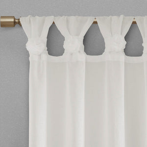 Floral Embellished Cuff Tab Top Solid Curtain Panel