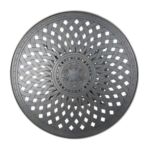 Elegant Cast Aluminum Round Bar Table With Romantic Filigree Design - Copper