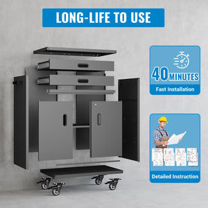 Metal Tool Garage Storage Cabinet with 2 Drawers and 2 Doors, with Wheels and Lock