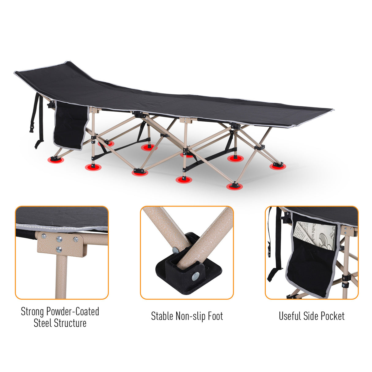 Outsunny Folding Camping Cot for Adults with Carry Bag and Side Pocket