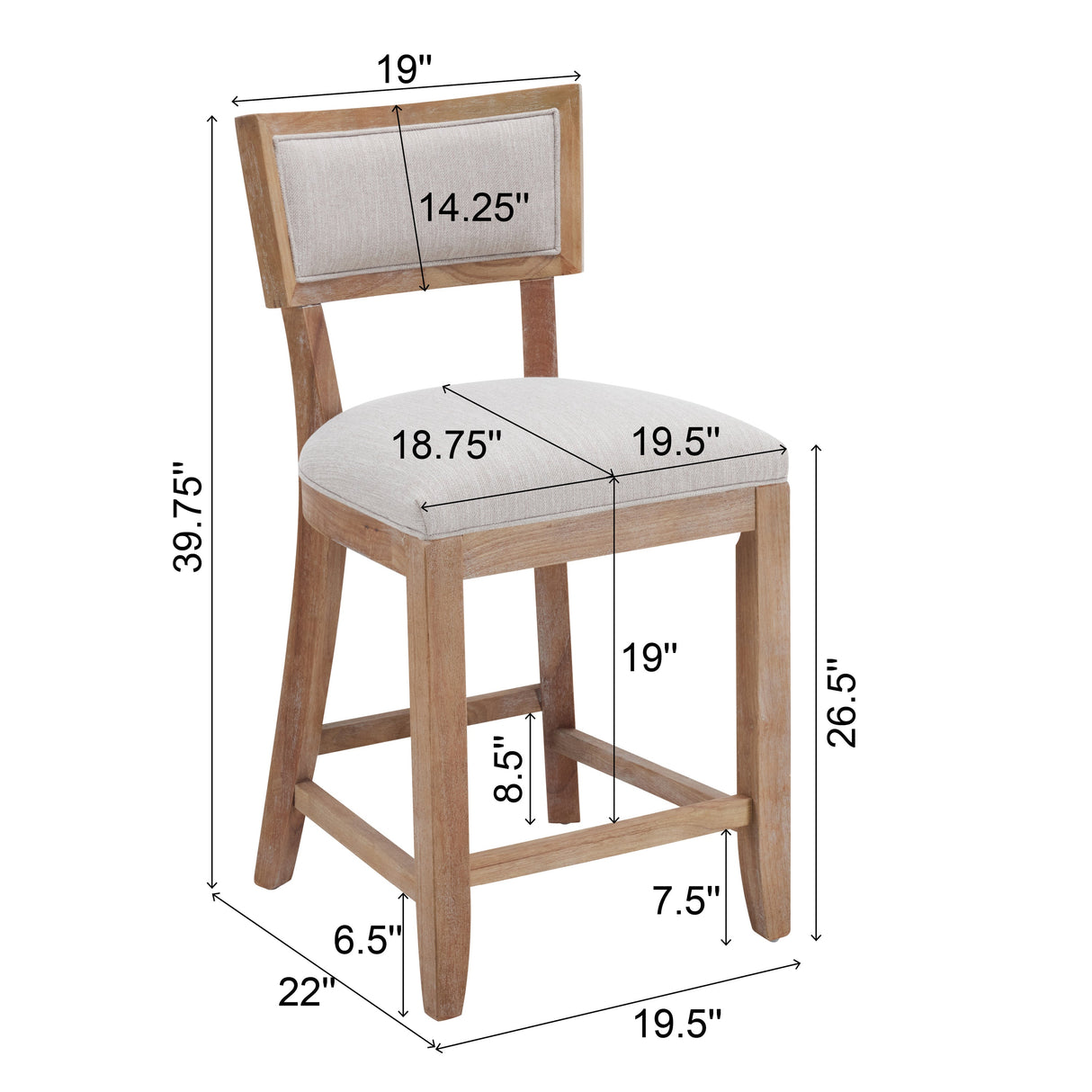 26.5" Upholstered Counter Stools Set of 2 with Comfy Back