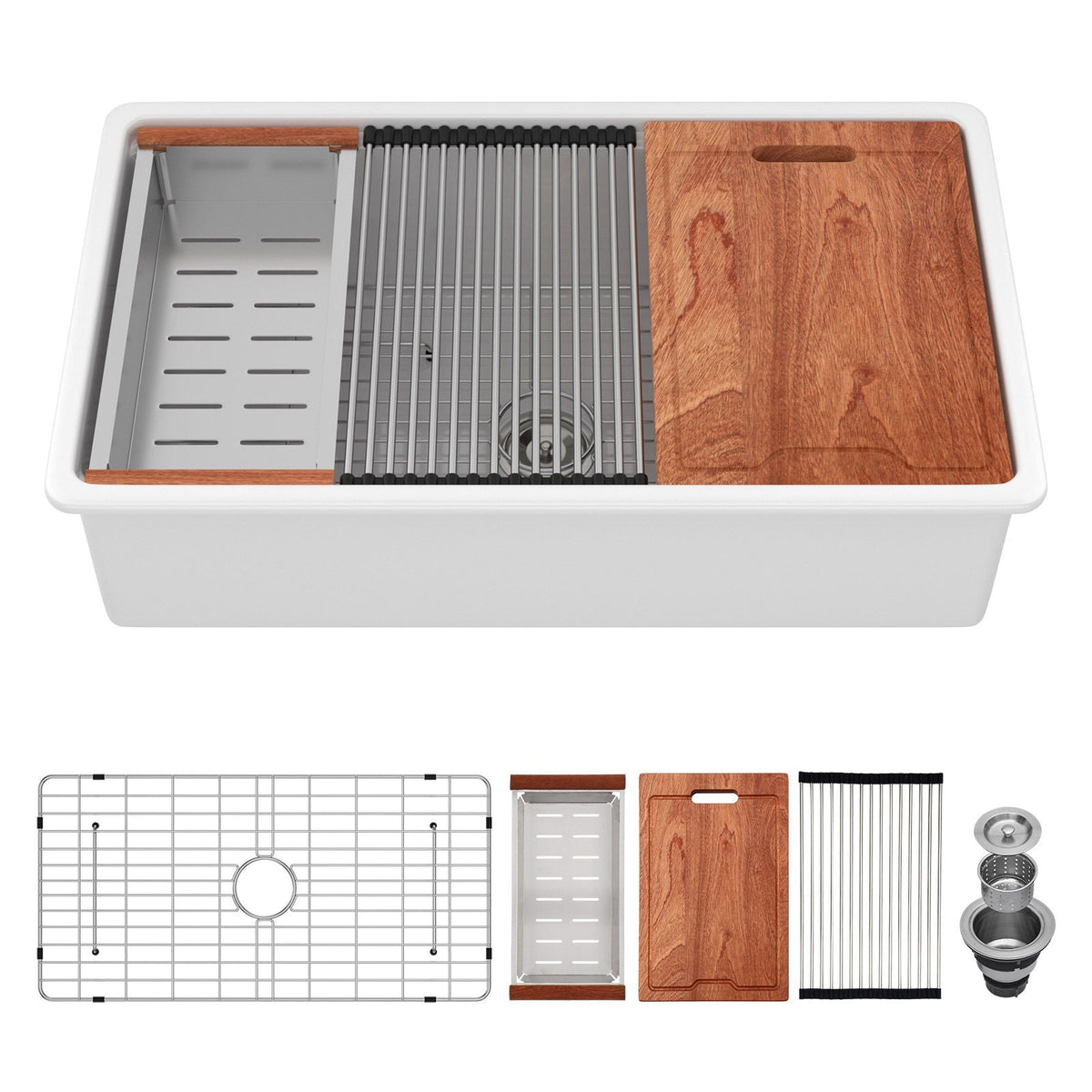 Undermount Workstation Single Bowl Porcelain Ceramic Kitchen Sink