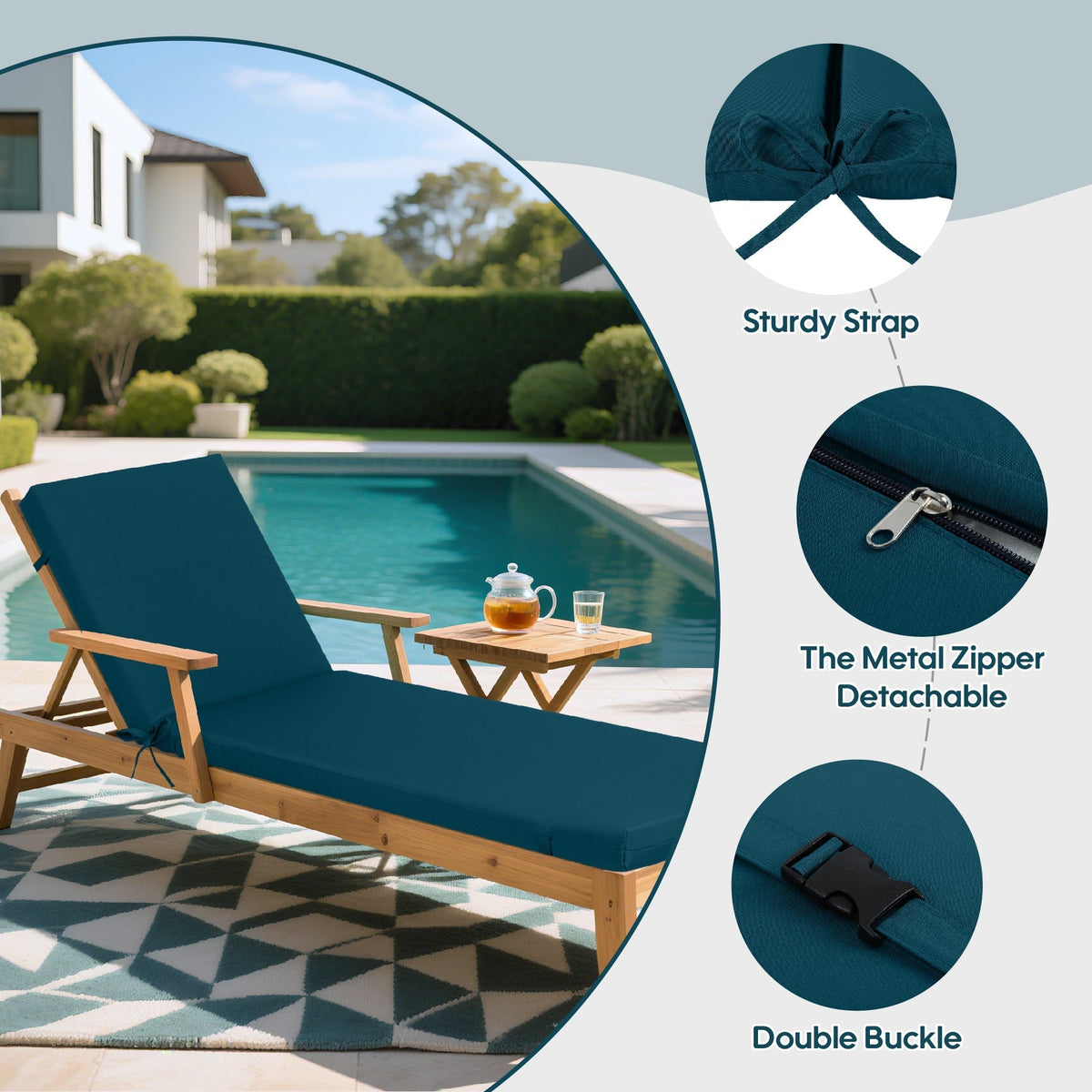 Outdoor Lounge Chair Cushion Set - Lake Blue Polyester, UV & Fade Resistant, 2PCS