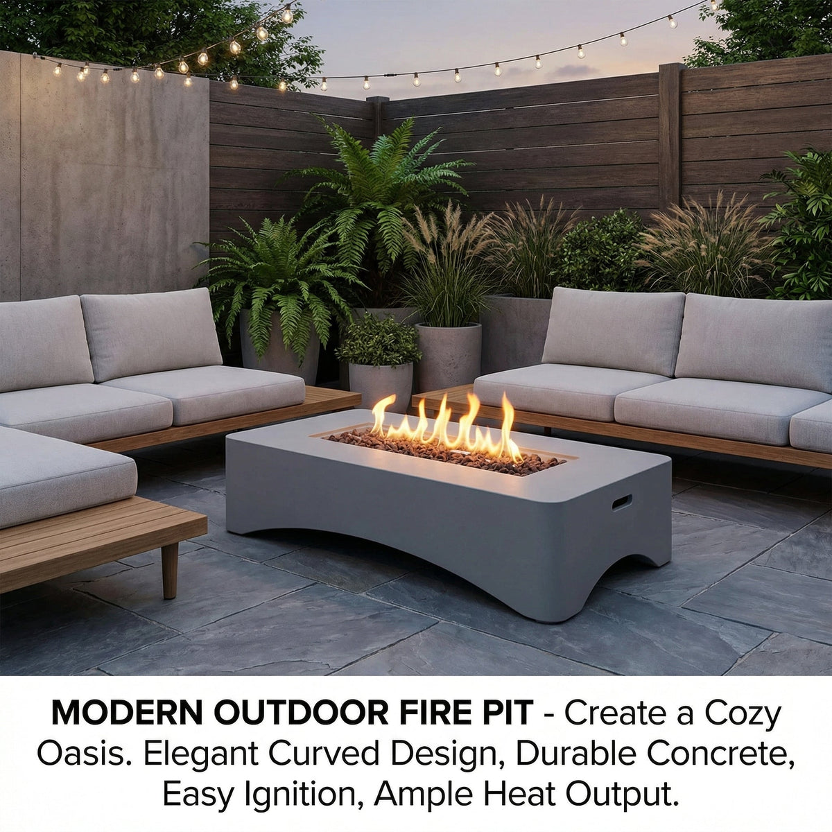 56' Propane Fire Pit Table - Rectangular Outdoor Gas Fire Pit