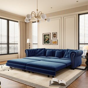 3 In 1 Convertible Sleeper Sofa Bed With Movable Ottoman