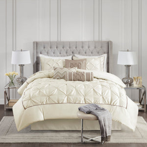 7 Piece Tufted Comforter Set Ivory Queen