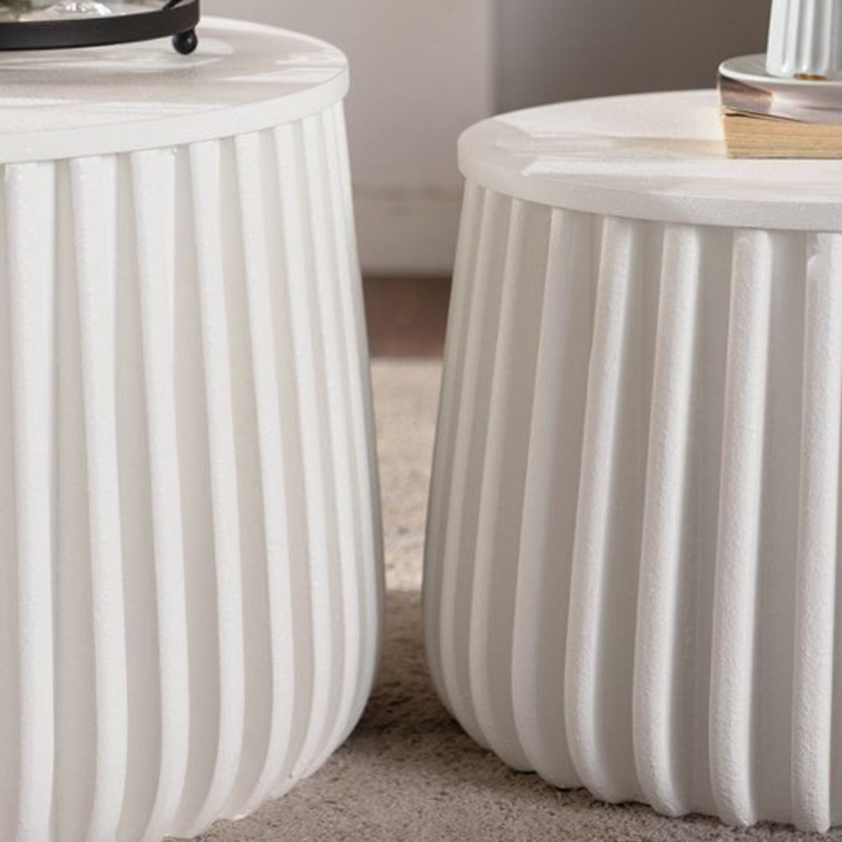 White Round Storage Table Set with Lift-Off Lid