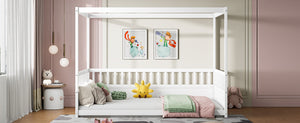 Full Size Canopy Bed Frame with Guardrails for Kids