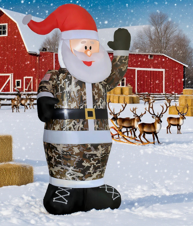 Christmas Inflatables Outdoor Decorations Santa Claus Wearing Camouflage