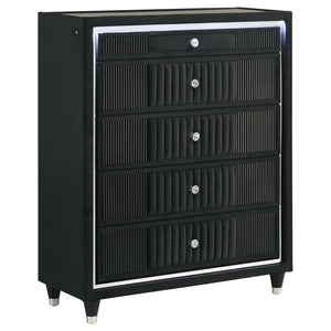 Ravenne 5-drawer Velvet Upholstered LED Chest of Drawers Black
