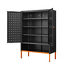 Grid Double Door Shoe Cabinet With Adjustable Compartments And Moisture-Proof Design In Metal