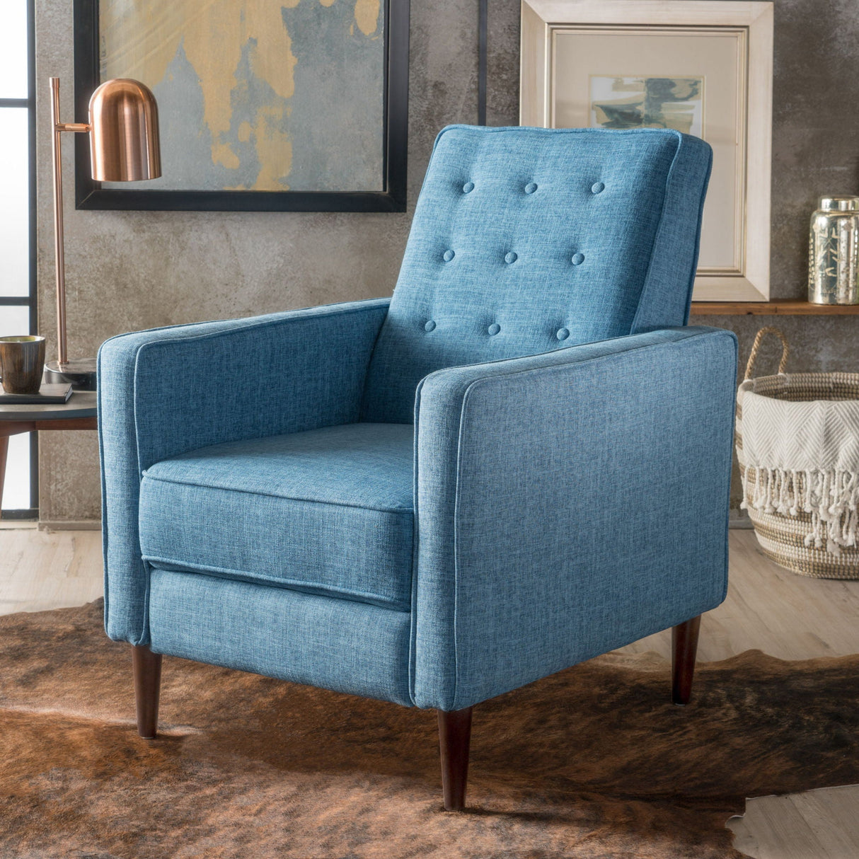 Mid-Century Modern Recliner With Button Tufted Waffle Stitch