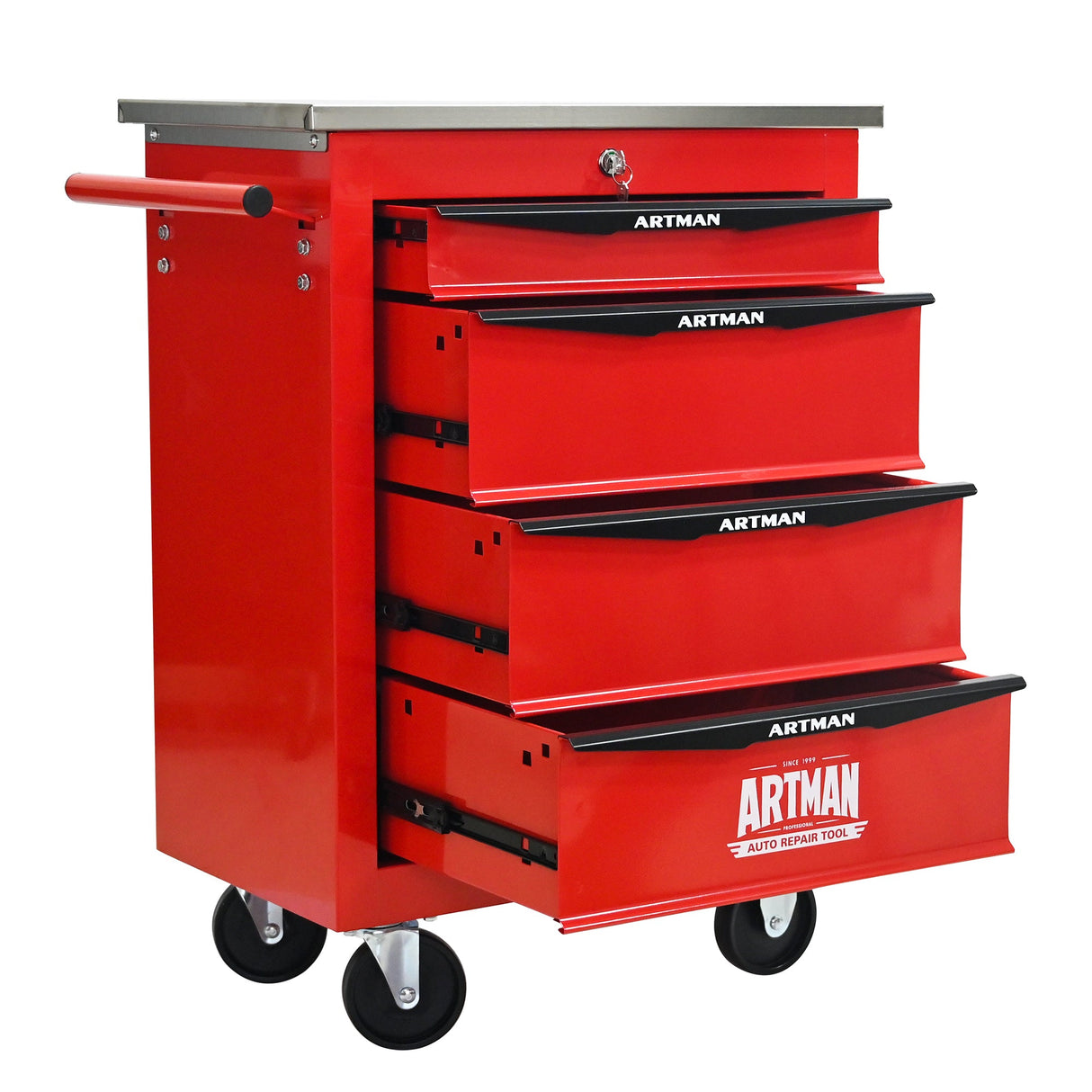 4 Drawers Multifunctional Tool Cart with Wheels, Red & Black