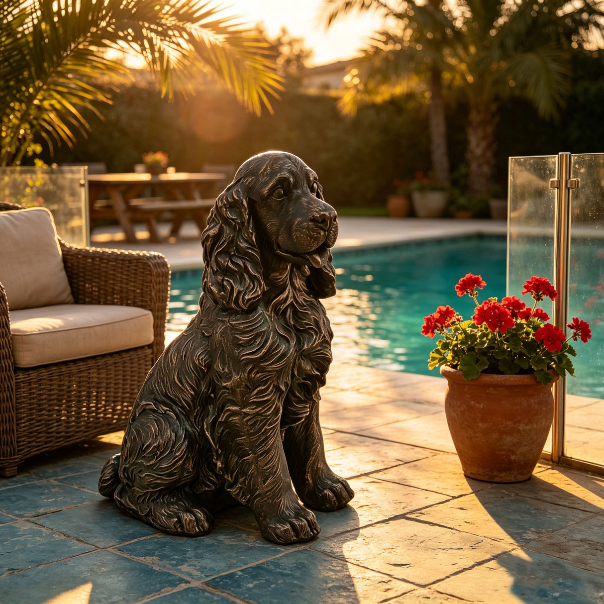 20" Bronze Finish Realistic Sitting Cocker Spaniel Dog Statue